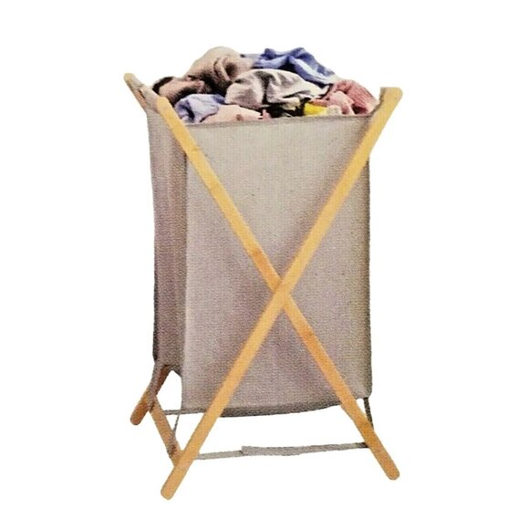 Collapsible Bamboo X-Frame Hamper Slim & Compact for Storage, Stable Open, Bliss - Picture 1 of 3